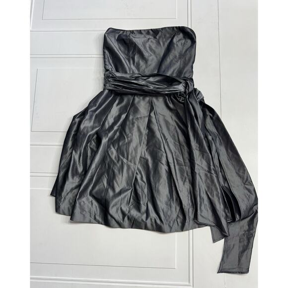 ZARA Basic Gray Grey Strapless Taffeta Bubble Cocktail Dress Back Sash Size XS - Picture 2 of 7